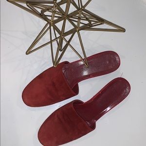 Yves Saint Laurent red suede mules